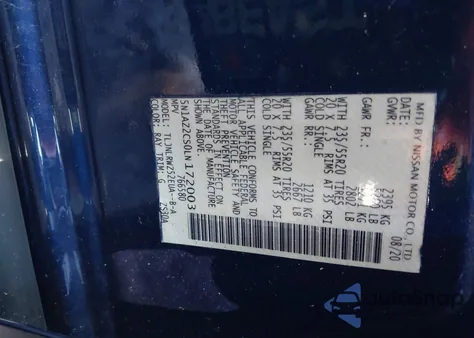 2020 Nissan Murano Sl Intelligent Awd z USA, uszkodzony, nr VIN 5N1AZ2CS0LN172003